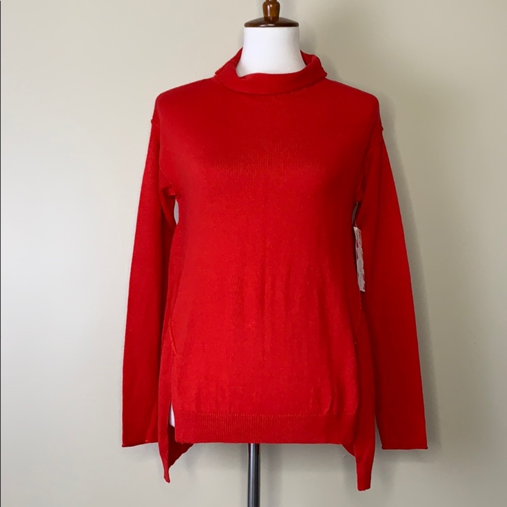 WILD PEARL Red Hi-Lo Turtleneck Sweater XXS